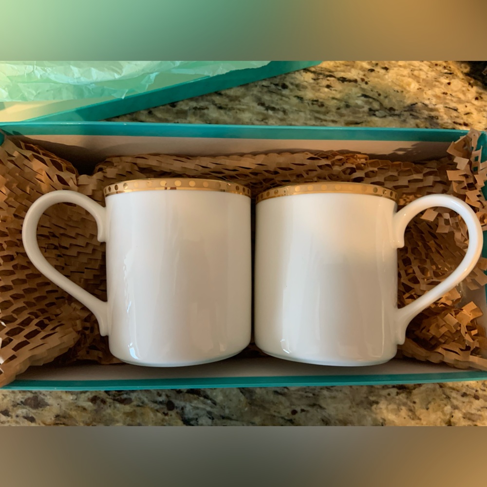 Gold Band Tiffany and Co Elegant White Mug with Gold Trim